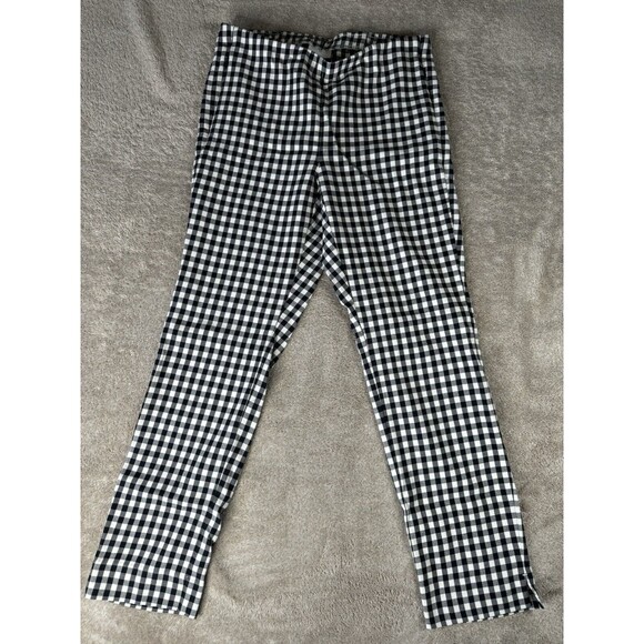 J JILL Essential Cotton Stretch I Black Cream Check Pull On Pants I Women’s Sz 8 - Picture 3 of 13